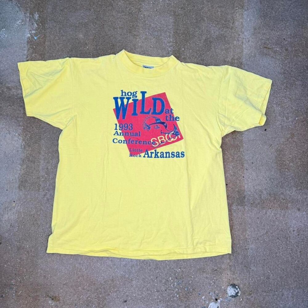 Vintage Single Stitch 1993 Arkansas graphic tee with bold colorful print
